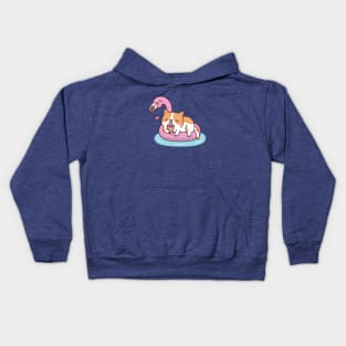 Cute Cat Drinking Bubble Tea And Chilling On Flamingo Pool Float Kids Hoodie